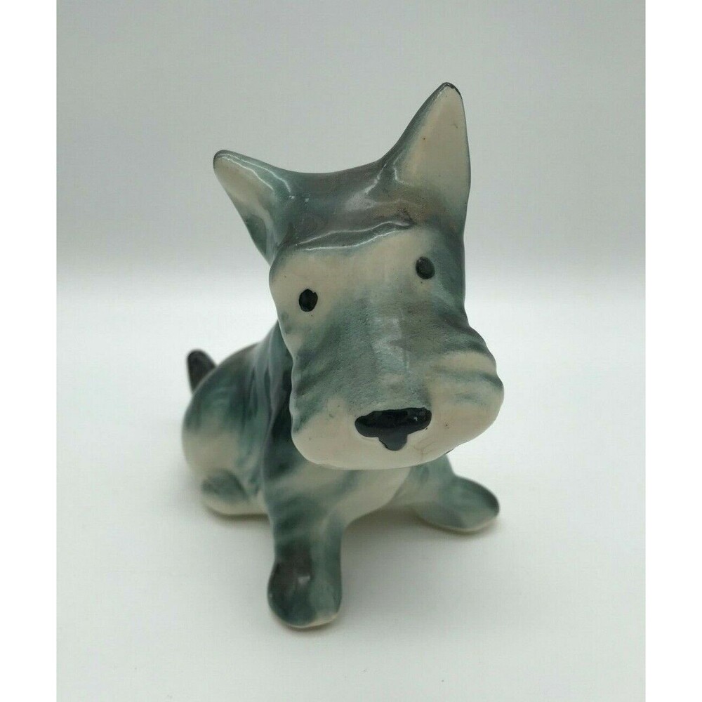Vintage Scottie Dog Ceramic Figurine Black & Gray Puppy Scottish Terrier Dog - Picture 3 of 11